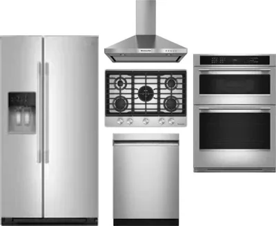 5 Piece Package Includes Refrigerator, Cooktop, Wall Oven, Hood And Dishwasher