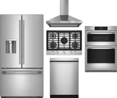 5 Piece Package Includes Refrigerator, Cooktop, Wall Oven, Hood And Dishwasher