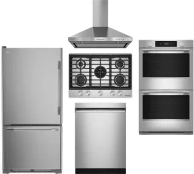 5 Piece Package Includes Refrigerator, Cooktop, Wall Oven, Hood And Dishwasher