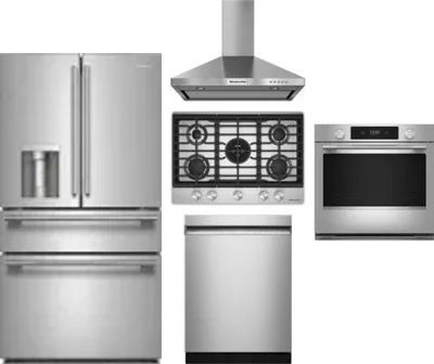 5 Piece Package Includes Refrigerator, Cooktop, Wall Oven, Hood And Dishwasher