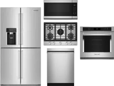 5 Piece Package Includes Refrigerator, Cooktop, Wall Oven, Microwave And Dishwasher