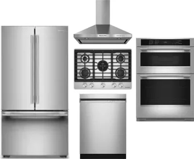 5 Piece Package Includes Refrigerator, Cooktop, Wall Oven, Hood And Dishwasher