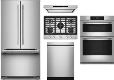 5 Piece Package Includes Refrigerator, Cooktop, Wall Oven, Hood And Dishwasher