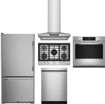 5 Piece Package Includes Refrigerator, Cooktop, Wall Oven, Hood And Dishwasher