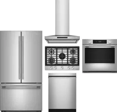 5 Piece Package Includes Refrigerator, Cooktop, Wall Oven, Hood And Dishwasher