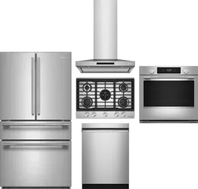 5 Piece Package Includes Refrigerator, Cooktop, Wall Oven, Hood And Dishwasher