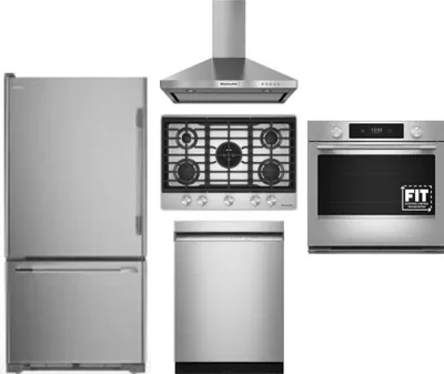 5 Piece Package Includes Refrigerator, Cooktop, Wall Oven, Hood And Dishwasher