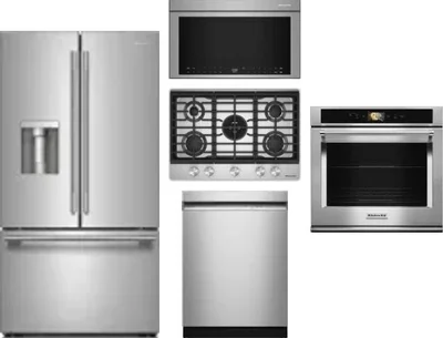 5 Piece Package Includes Refrigerator, Cooktop, Wall Oven, Microwave And Dishwasher