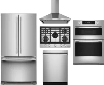 5 Piece Package Includes Refrigerator, Cooktop, Wall Oven, Hood And Dishwasher
