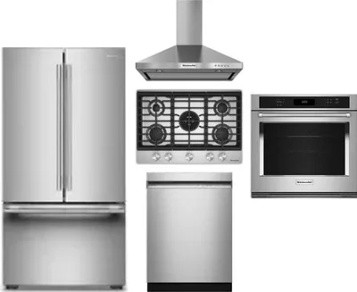 5 Piece Package Includes Refrigerator, Cooktop, Wall Oven, Hood And Dishwasher