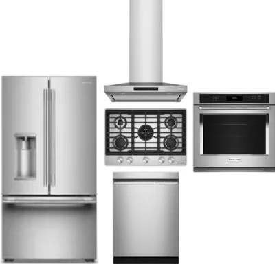 5 Piece Package Includes Refrigerator, Cooktop, Wall Oven, Hood And Dishwasher