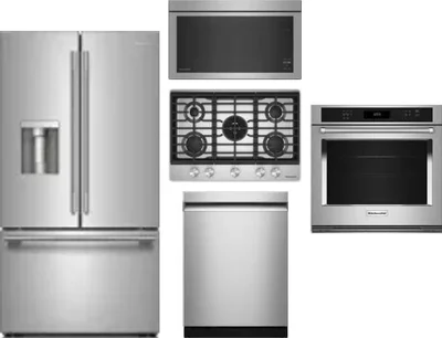 5 Piece Package Includes Refrigerator, Cooktop, Wall Oven, Microwave And Dishwasher