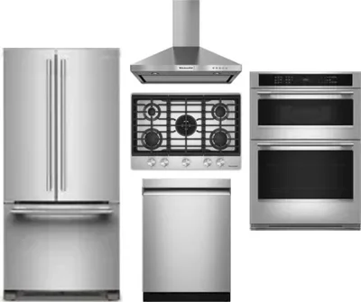 5 Piece Package Includes Refrigerator, Cooktop, Wall Oven, Hood And Dishwasher