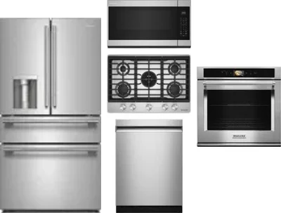 5 Piece Package Includes Refrigerator, Cooktop, Wall Oven, Microwave And Dishwasher