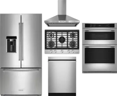 5 Piece Package Includes Refrigerator, Cooktop, Wall Oven, Hood And Dishwasher