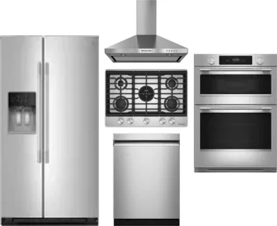 5 Piece Package Includes Refrigerator, Cooktop, Wall Oven, Hood And Dishwasher