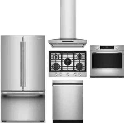 5 Piece Package Includes Refrigerator, Cooktop, Wall Oven, Hood And Dishwasher