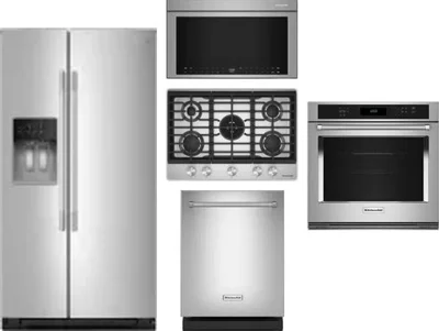5 Piece Package Includes Refrigerator, Cooktop, Wall Oven, Microwave And Dishwasher