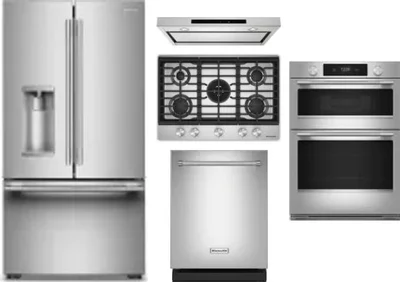 5 Piece Package Includes Refrigerator, Cooktop, Wall Oven, Hood And Dishwasher
