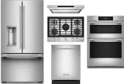 5 Piece Package Includes Refrigerator, Cooktop, Wall Oven, Hood And Dishwasher