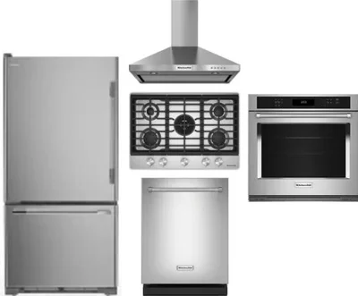 5 Piece Package Includes Refrigerator, Cooktop, Wall Oven, Hood And Dishwasher