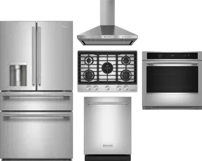 5 Piece Package Includes Refrigerator, Cooktop, Wall Oven, Hood And Dishwasher