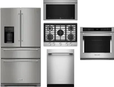 5 Piece Package Includes Refrigerator, Cooktop, Wall Oven, Microwave And Dishwasher