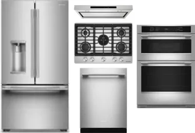 5 Piece Package Includes Refrigerator, Cooktop, Wall Oven, Hood And Dishwasher