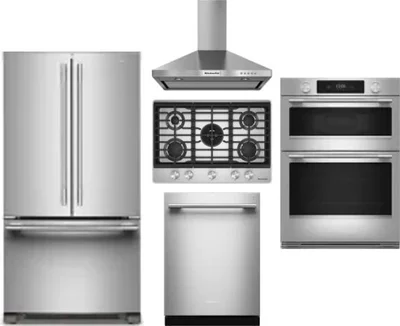 5 Piece Package Includes Refrigerator, Cooktop, Wall Oven, Hood And Dishwasher