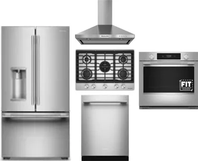 5 Piece Package Includes Refrigerator, Cooktop, Wall Oven, Hood And Dishwasher