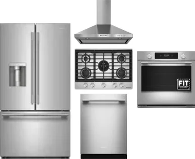 5 Piece Package Includes Refrigerator, Cooktop, Wall Oven, Hood And Dishwasher