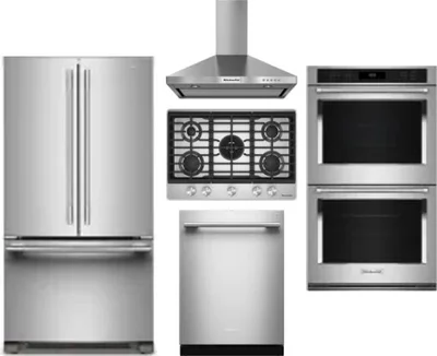 5 Piece Package Includes Refrigerator, Cooktop, Wall Oven, Hood And Dishwasher