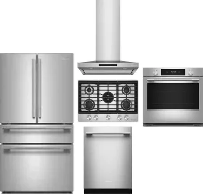 5 Piece Package Includes Refrigerator, Cooktop, Wall Oven, Hood And Dishwasher