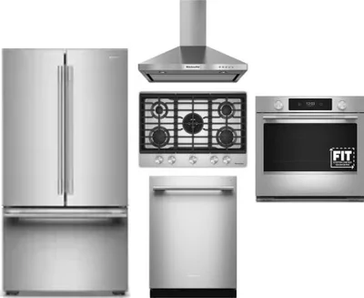 5 Piece Package Includes Refrigerator, Cooktop, Wall Oven, Hood And Dishwasher