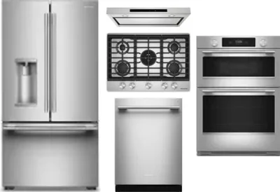 5 Piece Package Includes Refrigerator, Cooktop, Wall Oven, Hood And Dishwasher