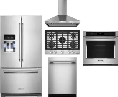 5 Piece Package Includes Refrigerator, Cooktop, Wall Oven, Hood And Dishwasher
