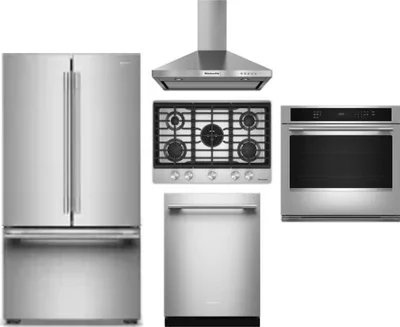 5 Piece Package Includes Refrigerator, Cooktop, Wall Oven, Hood And Dishwasher
