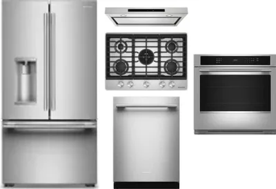 5 Piece Package Includes Refrigerator, Cooktop, Wall Oven, Hood And Dishwasher