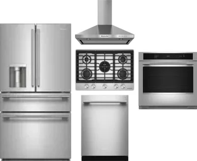 5 Piece Package Includes Refrigerator, Cooktop, Wall Oven, Hood And Dishwasher