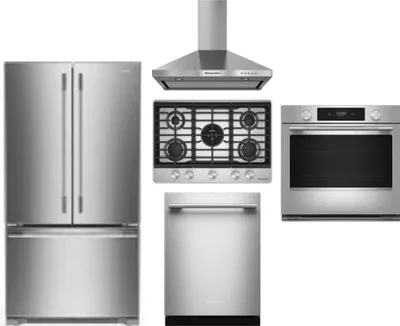 5 Piece Package Includes Refrigerator, Cooktop, Wall Oven, Hood And Dishwasher