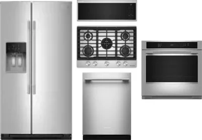 5 Piece Package Includes Refrigerator, Cooktop, Wall Oven, Microwave And Dishwasher