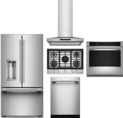 5 Piece Package Includes Refrigerator, Cooktop, Wall Oven, Hood And Dishwasher