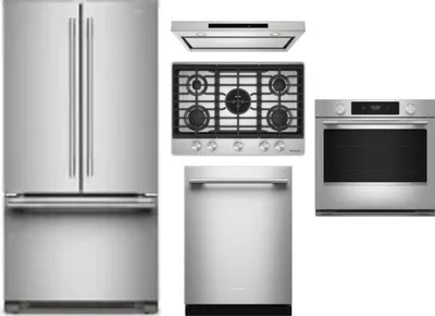 5 Piece Package Includes Refrigerator, Cooktop, Wall Oven, Hood And Dishwasher