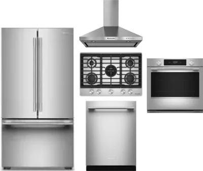 5 Piece Package Includes Refrigerator, Cooktop, Wall Oven, Hood And Dishwasher