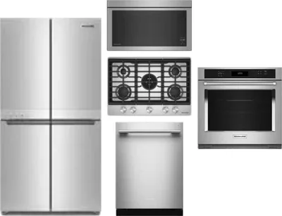 5 Piece Package Includes Refrigerator, Cooktop, Wall Oven, Microwave And Dishwasher