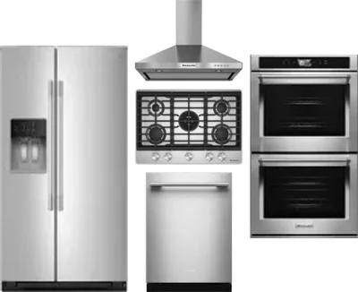 5 Piece Package Includes Refrigerator, Cooktop, Wall Oven, Hood And Dishwasher