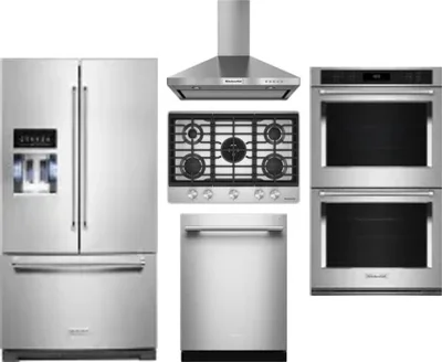 5 Piece Package Includes Refrigerator, Cooktop, Wall Oven, Hood And Dishwasher