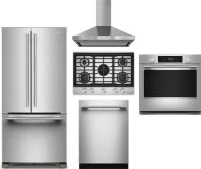 5 Piece Package Includes Refrigerator, Cooktop, Wall Oven, Hood And Dishwasher