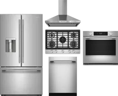 5 Piece Package Includes Refrigerator, Cooktop, Wall Oven, Hood And Dishwasher
