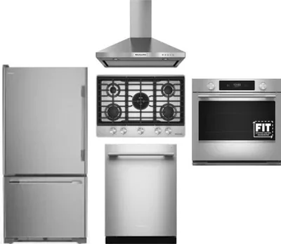 5 Piece Package Includes Refrigerator, Cooktop, Wall Oven, Hood And Dishwasher